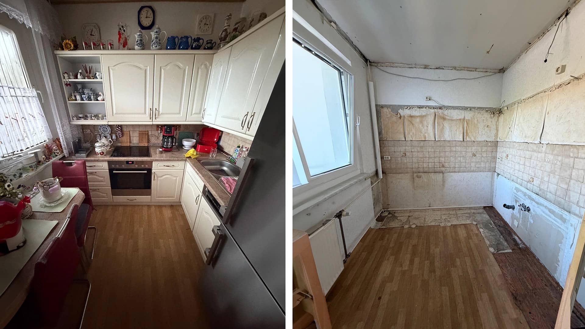 Neubauwohnung 1160 Wien – Küche vor und nach der Entrümpelung durch AUSRäumer