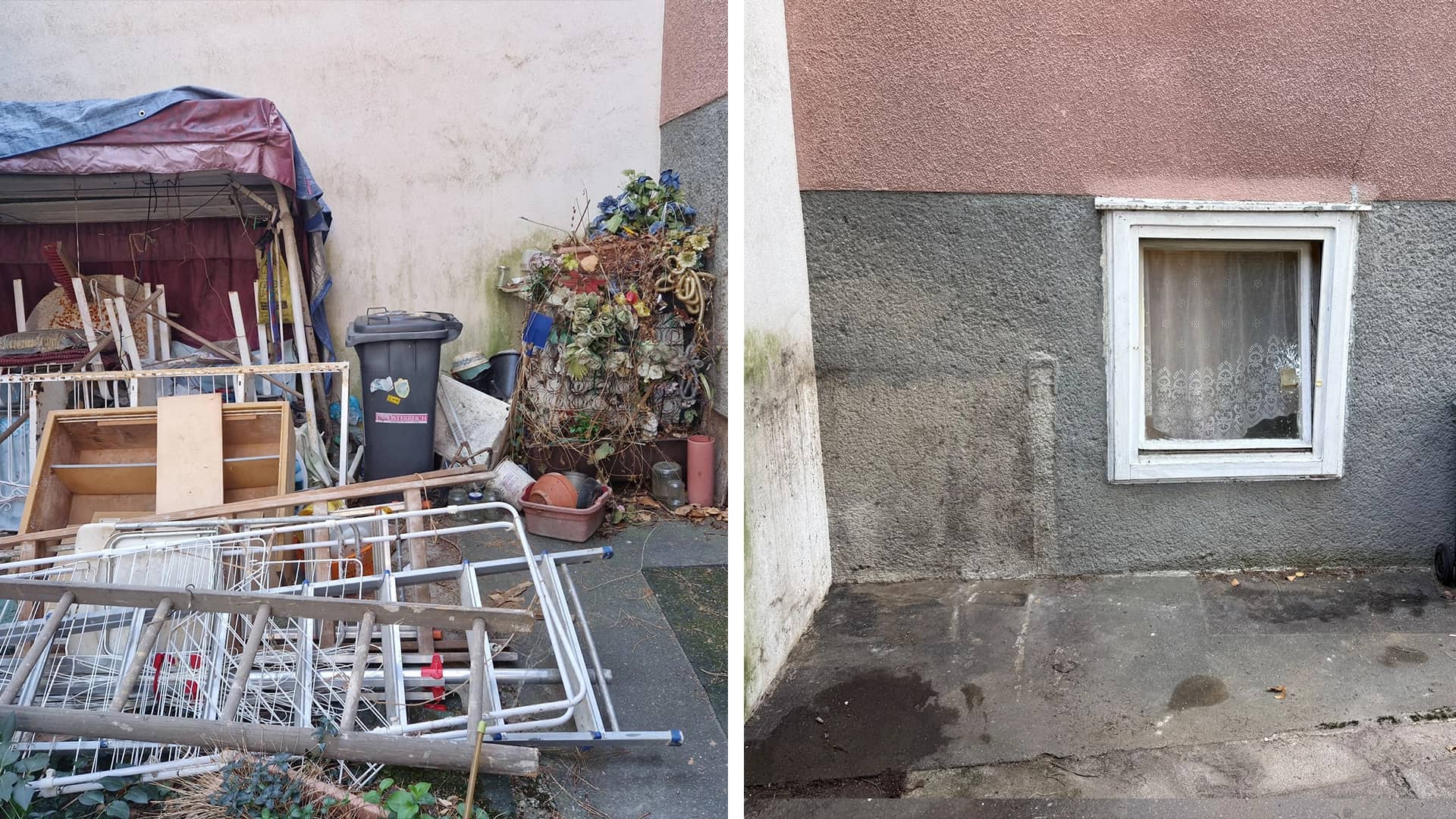 Vorher und nachher: Entrümpelung nahe Setagayapark Wien (Hof und Kellerabteil)